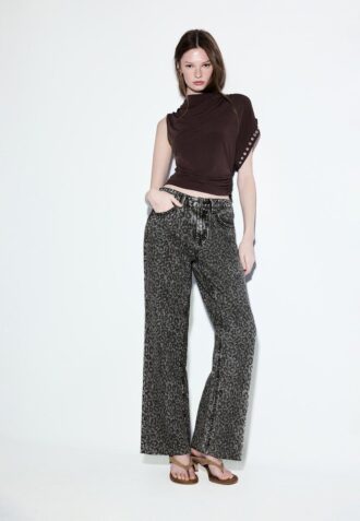 Rechte jeans met Wide Legs en luipaardprint