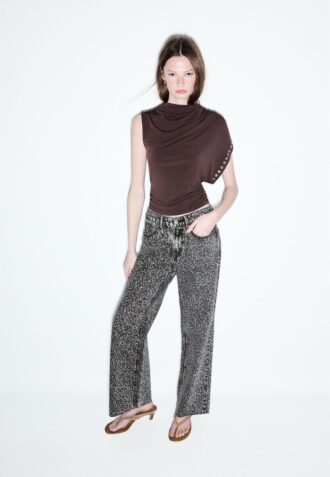 Rechte jeans met Wide Legs en luipaardprint