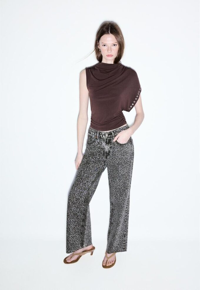 Rechte jeans met Wide Legs en luipaardprint Rechte jeans met Wide Legs en luipaardprint