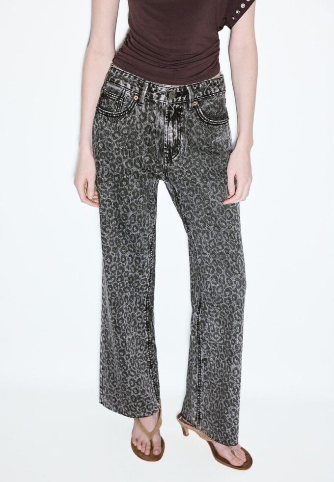 Rechte jeans met Wide Legs en luipaardprint Rechte jeans met Wide Legs en luipaardprint