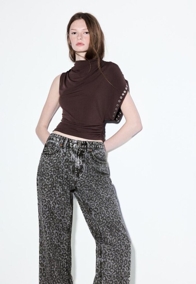 Rechte jeans met Wide Legs en luipaardprint Rechte jeans met Wide Legs en luipaardprint