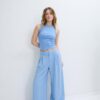 Rustieke broek met Wide Leg pijpen en verstelbare knopen Rustieke broek met Wide Leg pijpen en verstelbare knopen