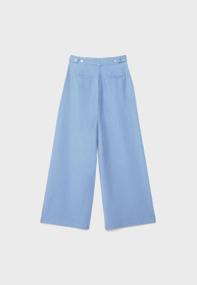 Rustieke broek met Wide Leg pijpen en verstelbare knopen Rustieke broek met Wide Leg pijpen en verstelbare knopen