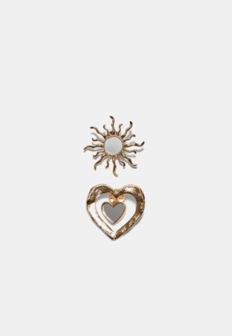 Set van 2 broches met zon en hart