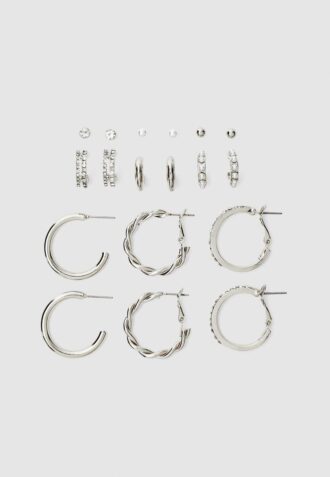 Set van 9 hoepeloorbellen met strass en parelkralen