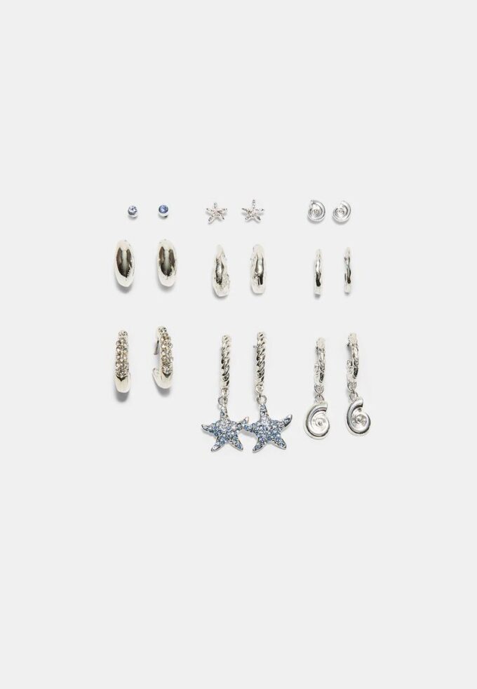 Set van 9 strass-zeesterrenoorbellen Set van 9 strass-zeesterrenoorbellen