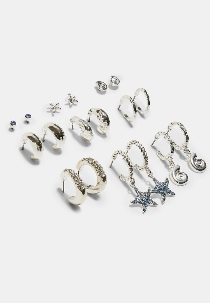 Set van 9 strass-zeesterrenoorbellen Set van 9 strass-zeesterrenoorbellen