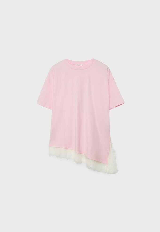 T-shirt met korte mouwen en kanten zoom T-shirt met korte mouwen en kanten zoom