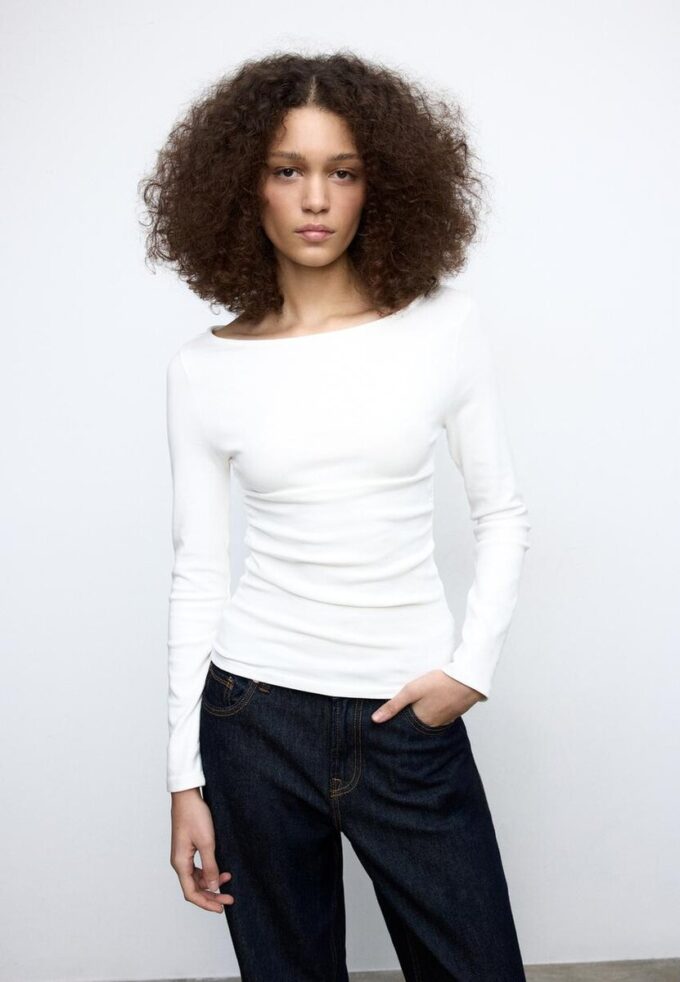 T-shirt met lange mouwen en plooien