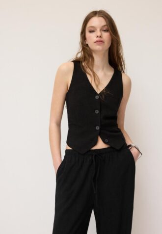 Vest met knopen in linnenlook