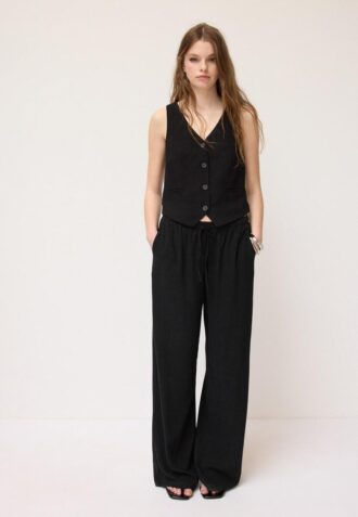 Vest met knopen in linnenlook