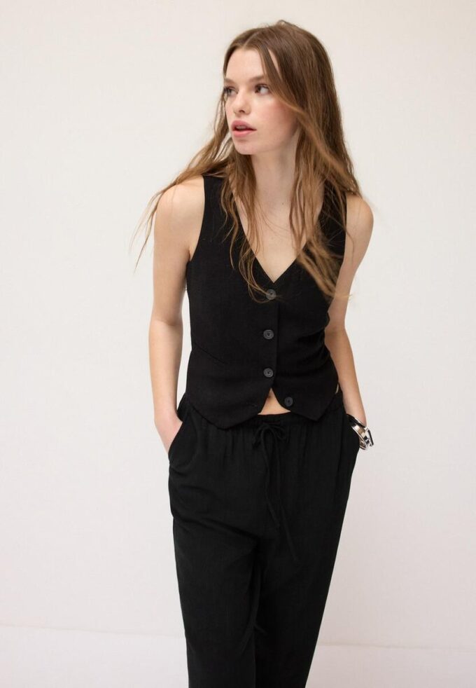 Vest met knopen in linnenlook