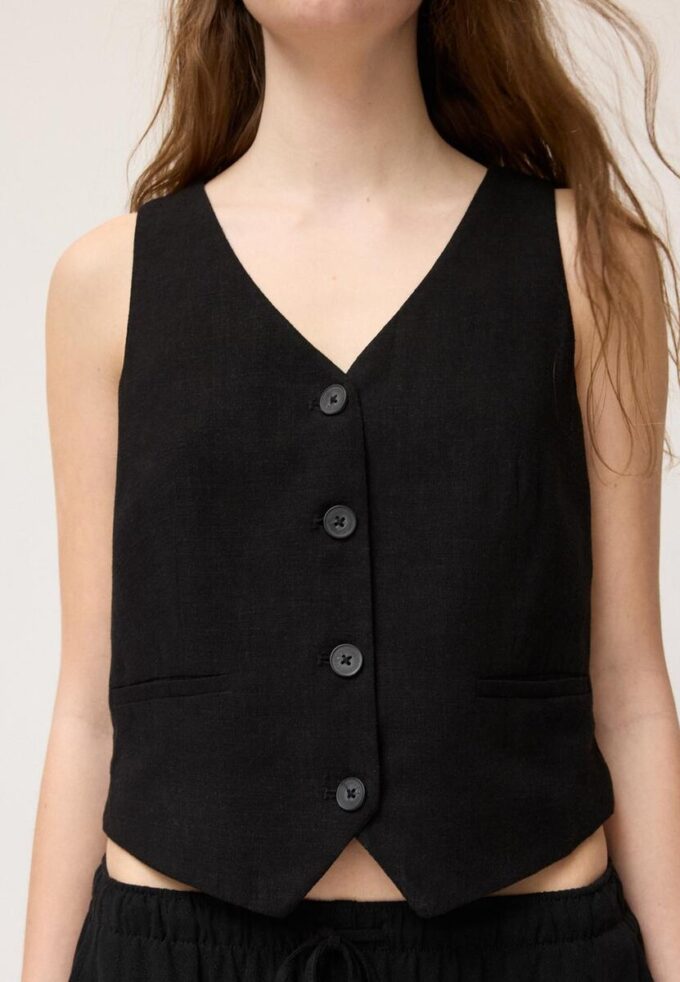 Vest met knopen in linnenlook