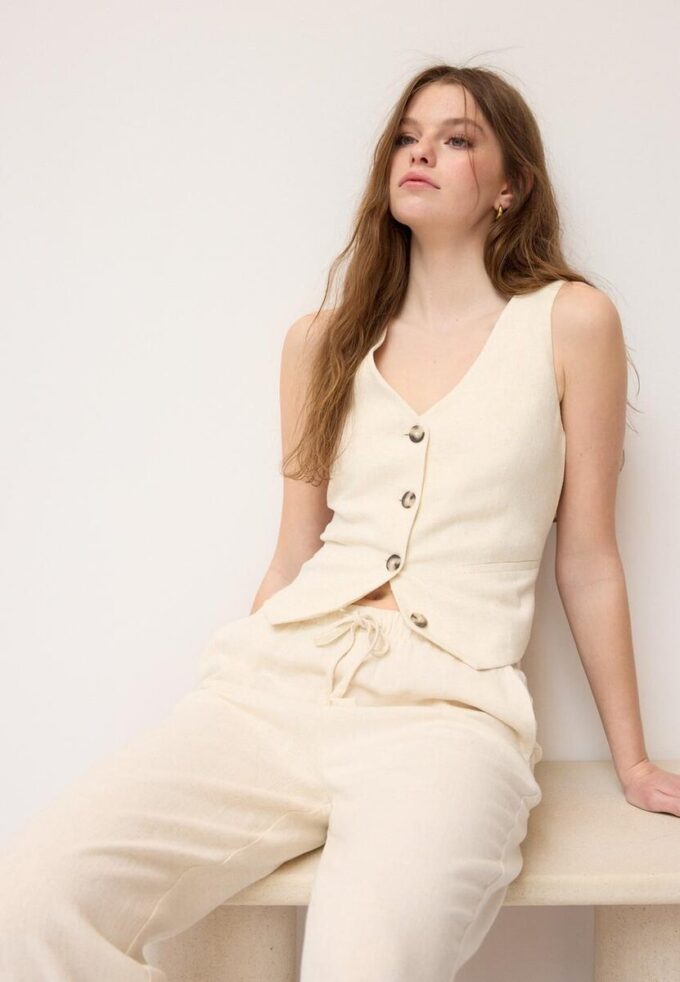 Vest met linnenlook