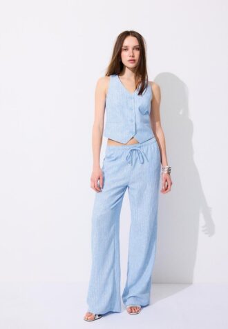 Vloeiende broek met metallic draad en linnenlook