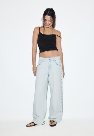 Wide Leg loszittende jeans met studs