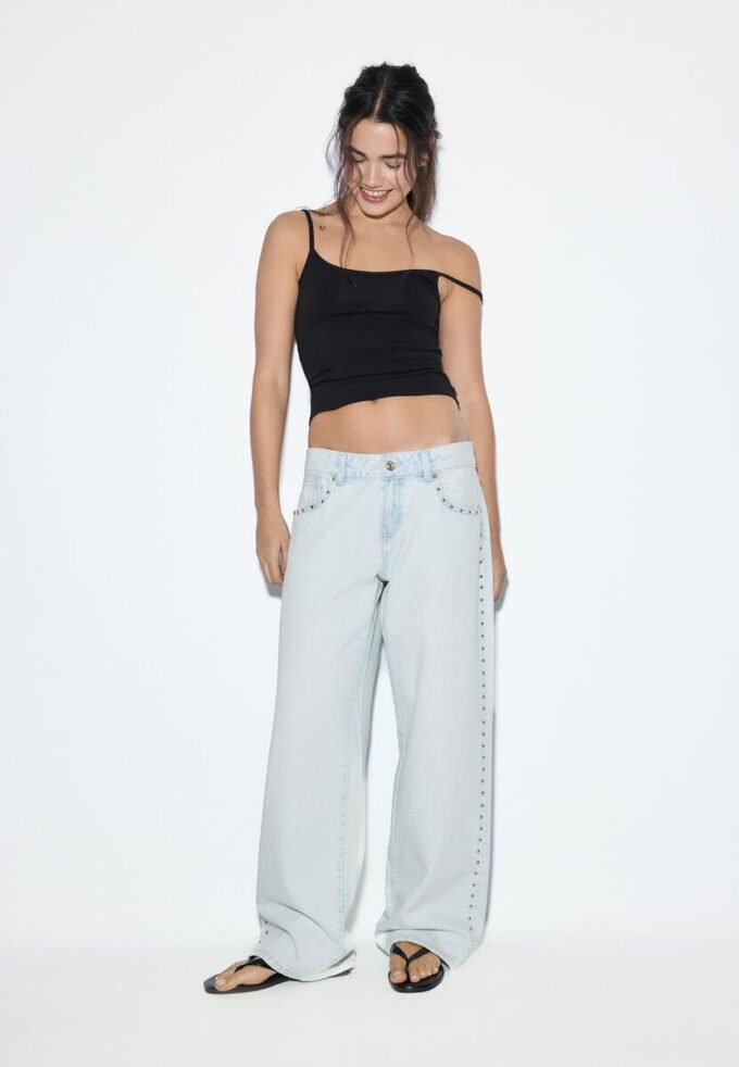 Wide Leg loszittende jeans met studs
