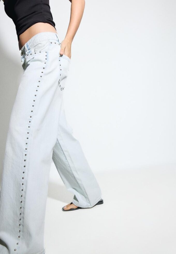 Wide Leg loszittende jeans met studs