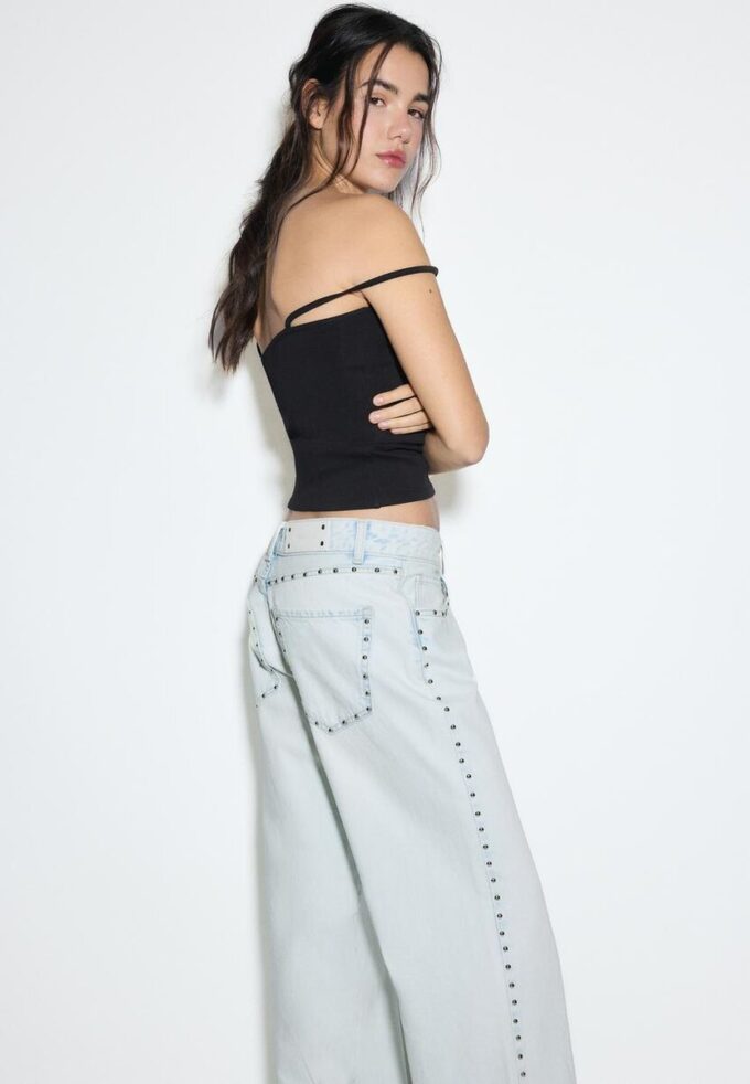 Wide Leg loszittende jeans met studs