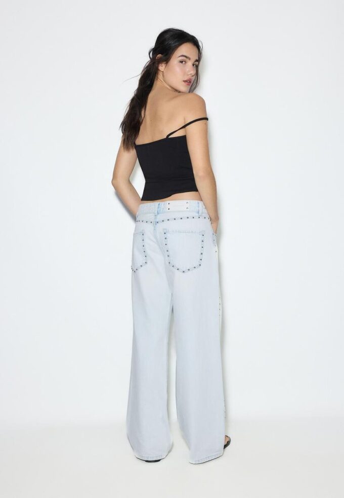 Wide Leg loszittende jeans met studs